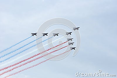 Planes with coloured smoke Stock Photo