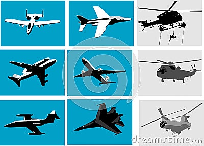 Planes and helicopter Vector Illustration