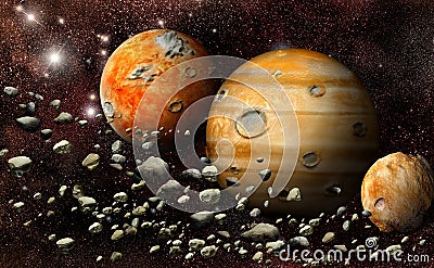 Planet in the asteroid belt Stock Photo