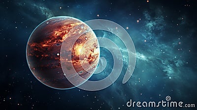 Abstract Scientific Wallpaper: Jupiter In Space With Solar Eclipse And Nebula Stock Photo