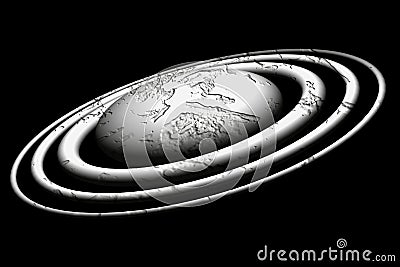Planet in cement waxy forms on black background Stock Photo