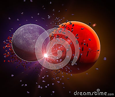 Planet, collision between planets, explosion, destruction, space, science fiction Stock Photo