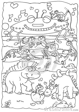 The planet of dinosaurs chine coloring for kids Stock Photo