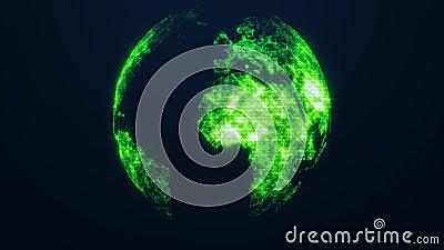 Planet Earth as a green glow hologram. Virtual digital planet Earth on dark background Stock Photo