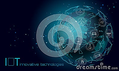 Planet Earth Asia continent internet of things icon innovation technology concept. Wireless communication network IOT Vector Illustration