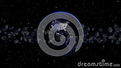 Planet Earth with asteroid in universe or space, Globe and galaxy in a nebula cloud with meteors Stock Photo