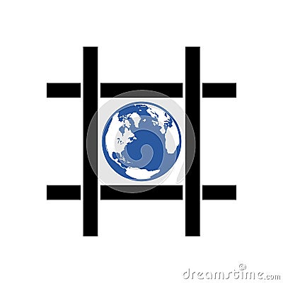 Planet earth behind prison bars icon isolated on white background Vector Illustration