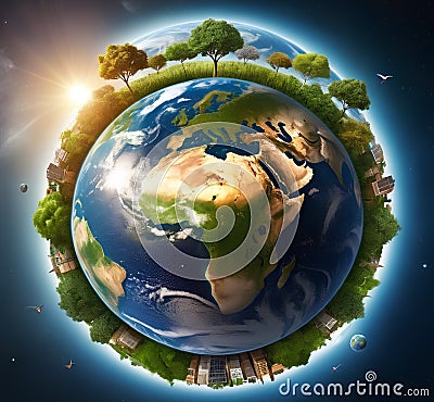 Planet Earth With Continents, Oceans, and Natural Landscapes Illustrated Stock Photo
