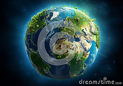 Planet Earth covered in generic vegetation, in a concept of environment, ecology, sustainability, biodiversity and climate change. Stock Photo