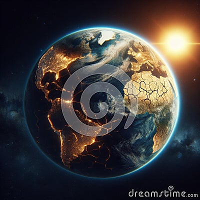 Wide view of the planet earth as it dries due to climate change Stock Photo