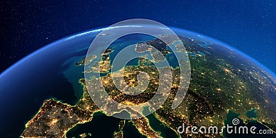 Detailed Earth at night. Central Europe Stock Photo