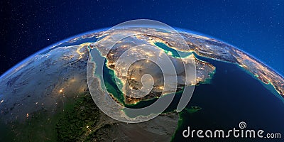 Detailed Earth at night. Saudi Arabia Stock Photo