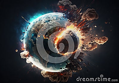 Planet Earth Explosion . AI generated Illustration Stock Photo