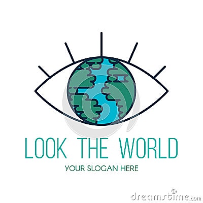 Planet Earth eye flat vector logo design Vector Illustration