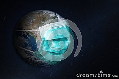 Planet Earth with face mask protect. World medical concept. Elements of this image furnished by NASA Stock Photo