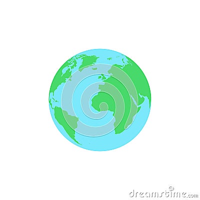 Planet earth in a flat style is isolated on a white background. Web icon. Continents on the ball. Vector Cartoon Illustration