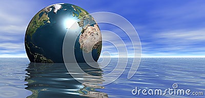 Planet Earth floating in sea Stock Photo