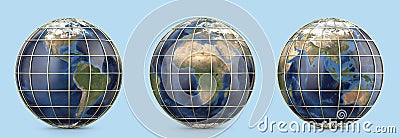 Planet earth with gold mesh. Showing America, Europe, Africa, Asia, Australia continent Stock Photo