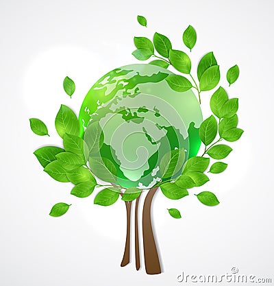 Planet Earth and green tree Vector Illustration