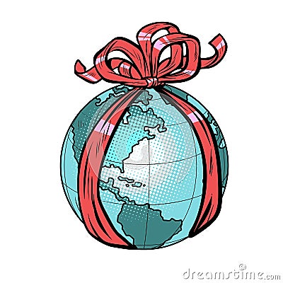 Planet earth holiday gift Vector Illustration