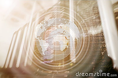 Planet Earth Hologram Globe Global communication World Wide Business concept. Stock Photo