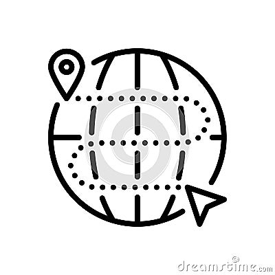Planet Earth Icon. Designation of moving to specified point, following the route. Location with indication of end point. Vector Illustration