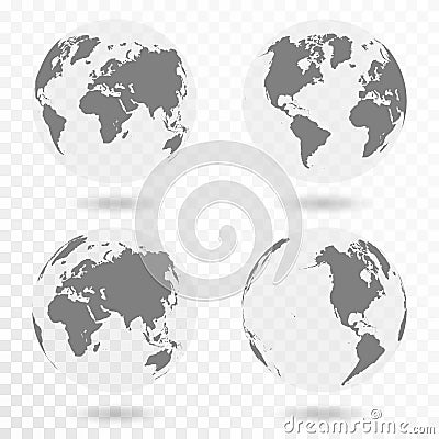 Planet Earth icon set. Earth globe isolated on transparent background Vector Illustration