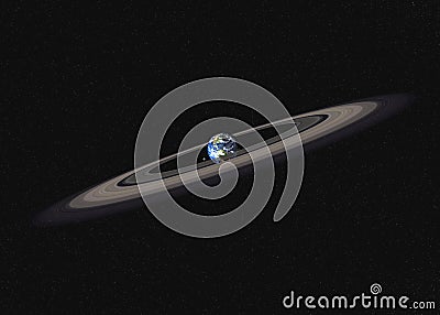 Planet Earth with ring in outer space Cartoon Illustration