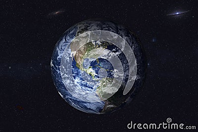 Twillight Planet Earth of solar system in the space with night lights Stock Photo