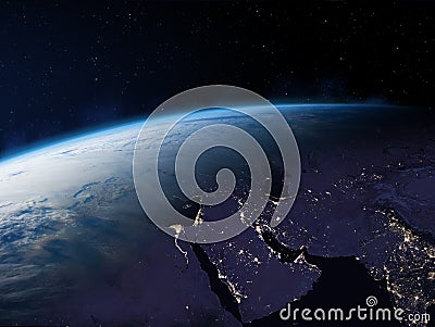 Planet Earth at night. Near East, Africa and Asia Stock Photo