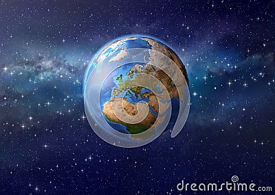 Planet earth in outer space Cartoon Illustration