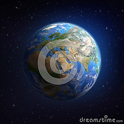 Planet Earth in outer space Cartoon Illustration