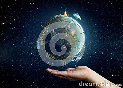 Planet earth on palm. Editorial Stock Photo
