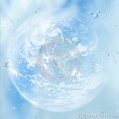 Planet earth with raindrops in the foreground. Elements of earth image courtesy by NASA . Soft focus background Stock Photo