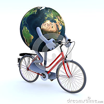 Planet earth riding a bycicle Cartoon Illustration