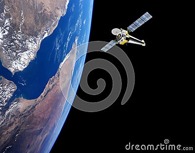 Planet Earth with Satellite in the space. Stock Photo