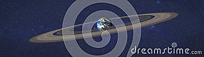 Planet Earth with Saturn ring in outer space Cartoon Illustration