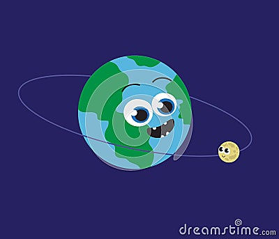 Planet Earth and a small moon. Vector. Vector Illustration