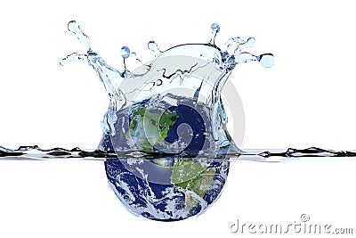 Planet Earth splashing in water Stock Photo