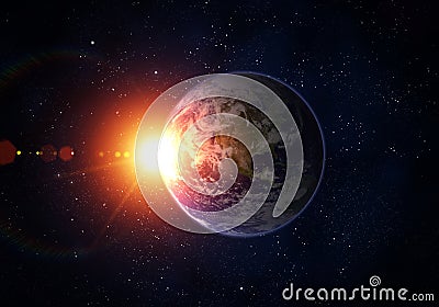 Planet Earth, Sun, Space. Stock Photo