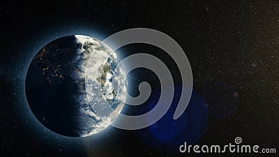 Planet earth with sunrise in space, Rising Sun over Earth. Earth planet Stock Photo