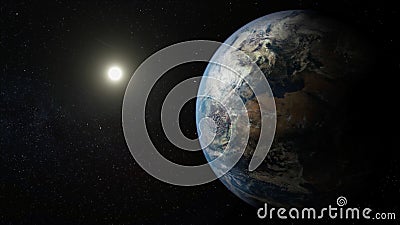 Planet Earth under the distant sun light. Stock Photo