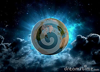 Planet Earth in the universe in 3d format Stock Photo