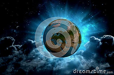 Planet Earth in the universe in 3d format Stock Photo