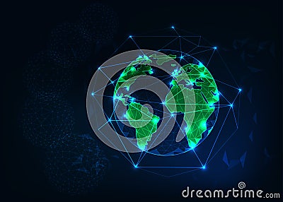Planet Earth view from space with green continents outlines abstract background. Cartoon Illustration