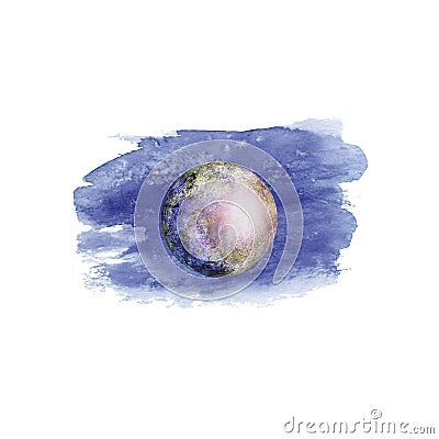 Planet Earth on watercolor spot isolated on white Cartoon Illustration