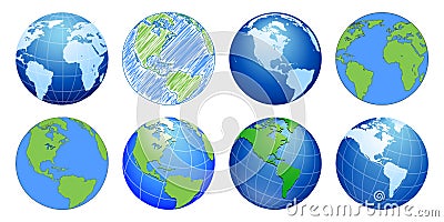 Planet Earth, world globe maps Vector Illustration