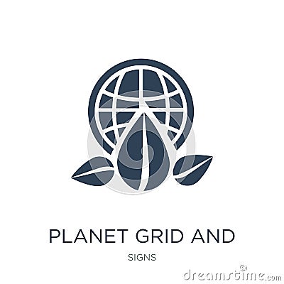 planet grid and a leaf icon in trendy design style. planet grid and a leaf icon isolated on white background. planet grid and a Vector Illustration