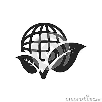Planet grid and a leaf icon vector sign and symbol isolated on w Vector Illustration