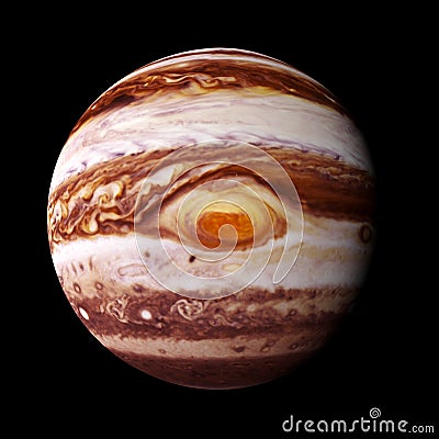 Planet Jupiter isolated on black background with focus on the red spot, elements of this image are furnished by NASA Stock Photo